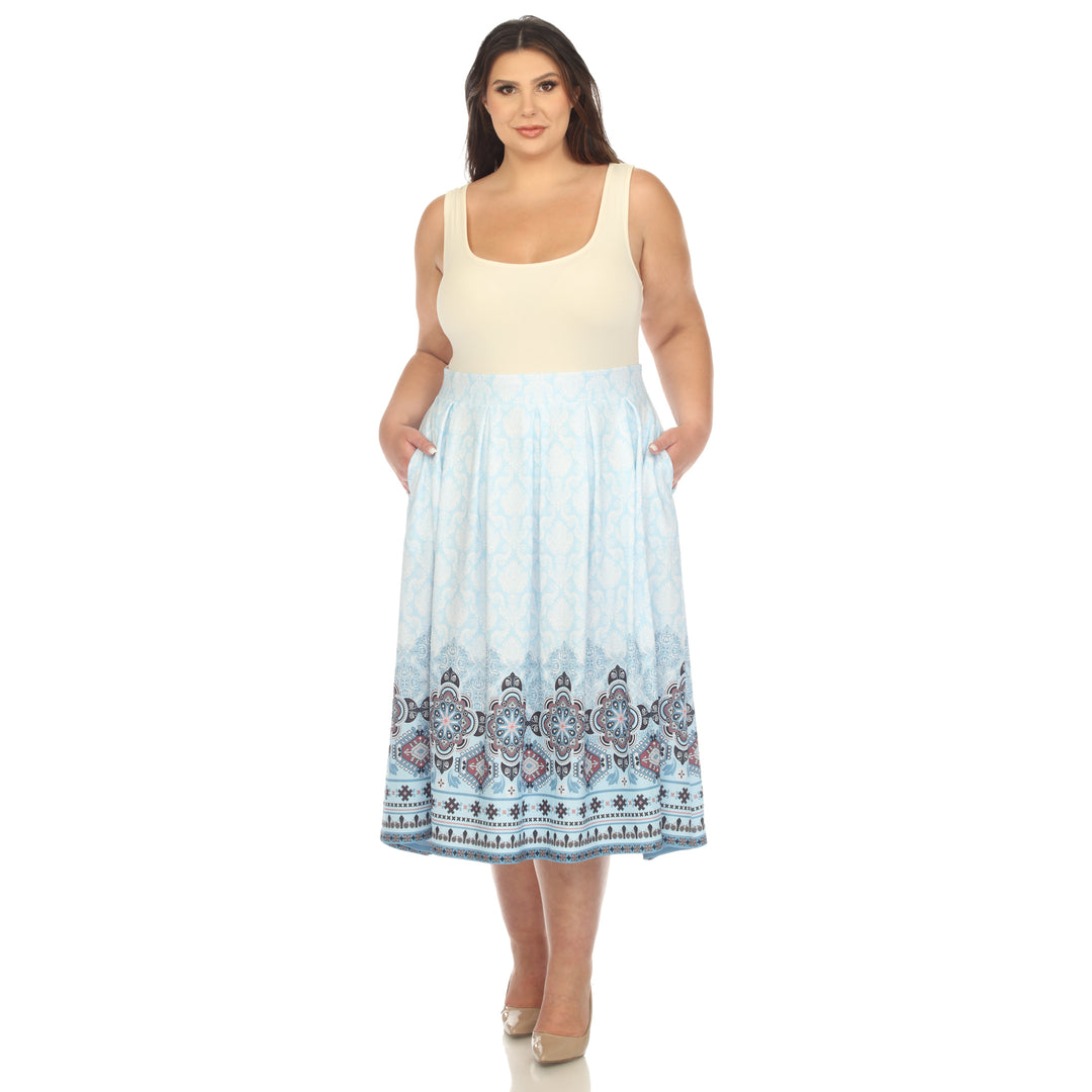 Plus Size Pleated Skirt with Border Prints