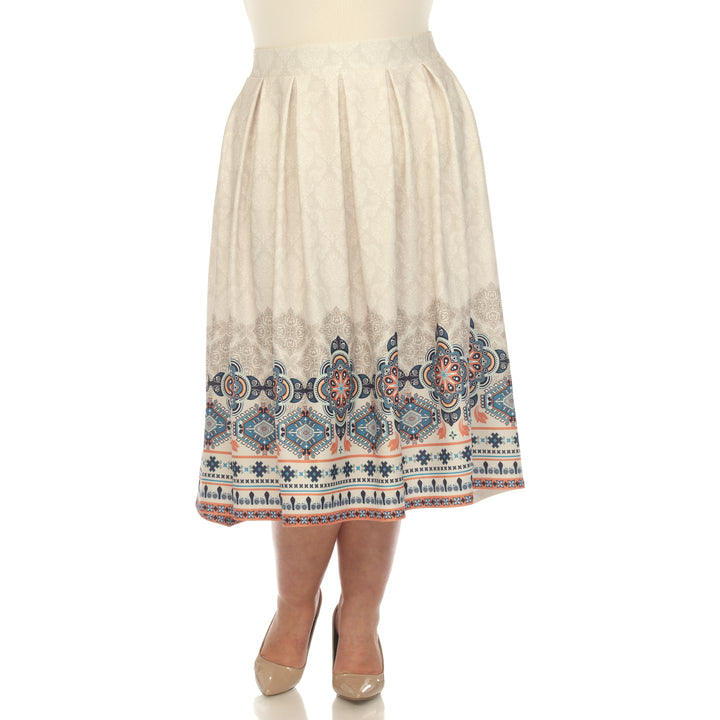 Plus Size Pleated Skirt with Border Prints