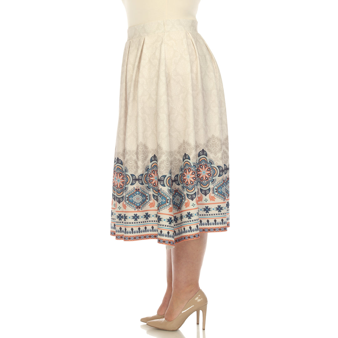 Plus Size Pleated Skirt with Border Prints