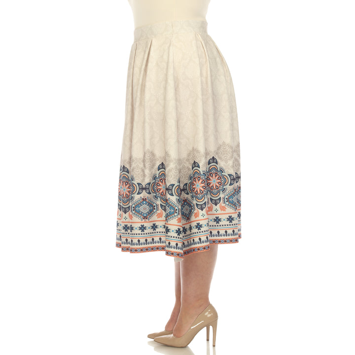 Plus Size Pleated Skirt with Border Prints