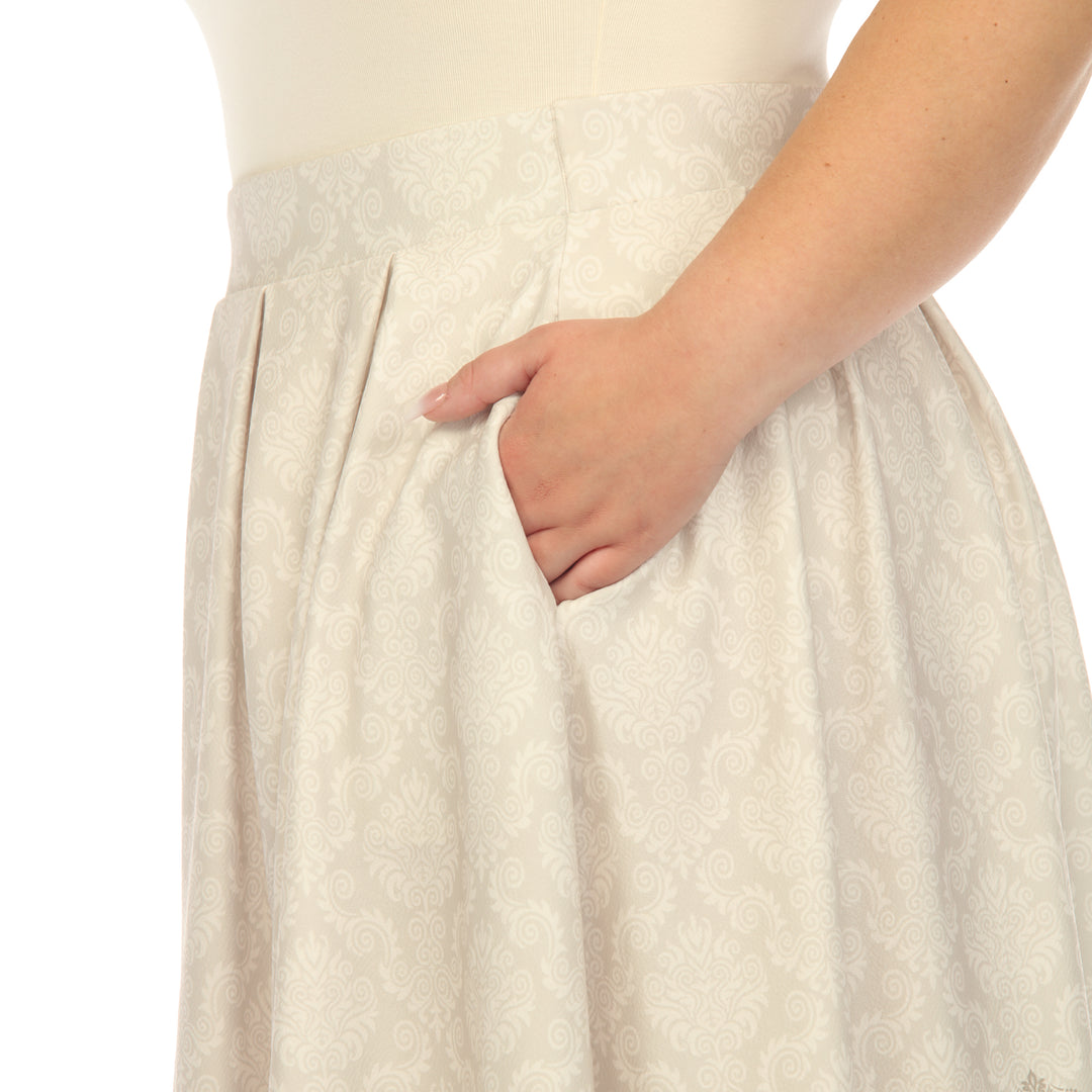 Plus Size Pleated Skirt with Border Prints