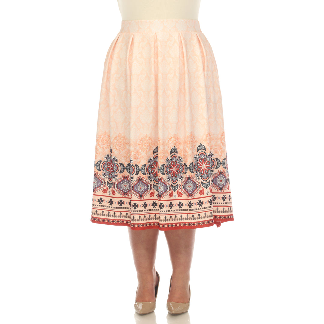 Plus Size Pleated Skirt with Border Prints