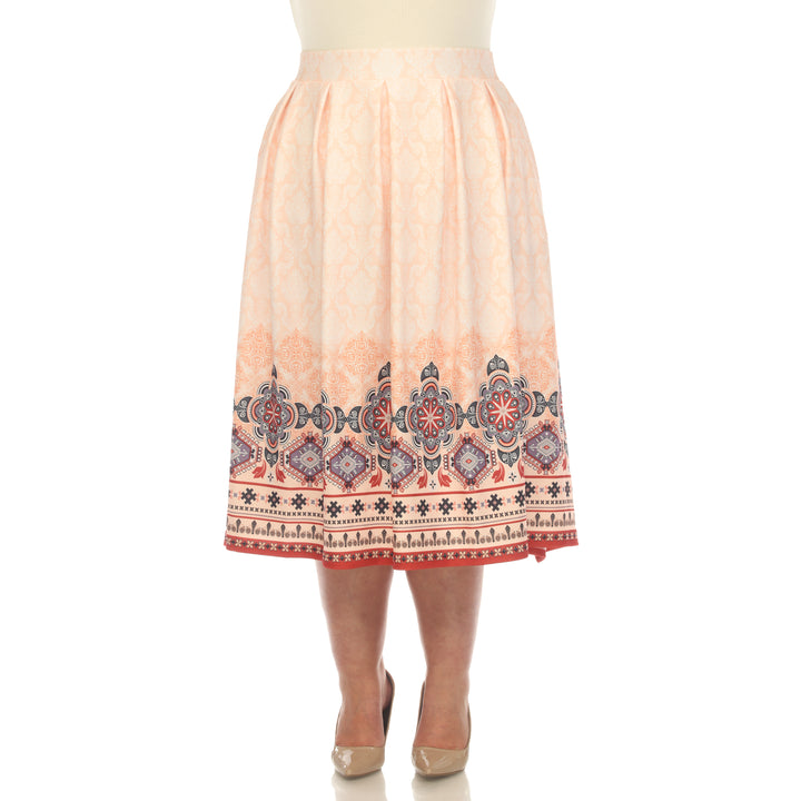 Plus Size Pleated Skirt with Border Prints