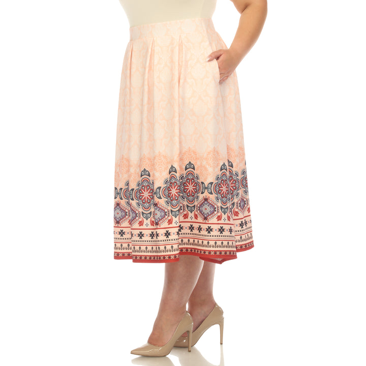 Plus Size Pleated Skirt with Border Prints