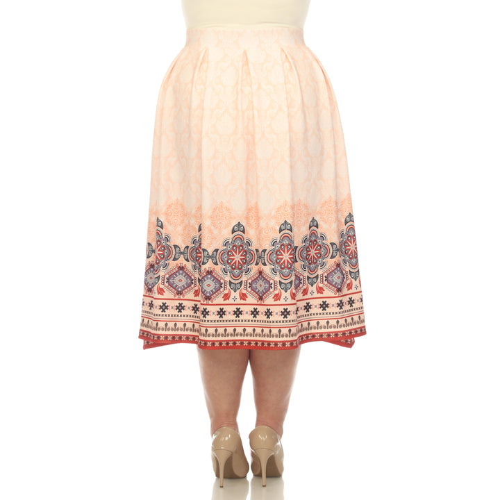 Plus Size Pleated Skirt with Border Prints