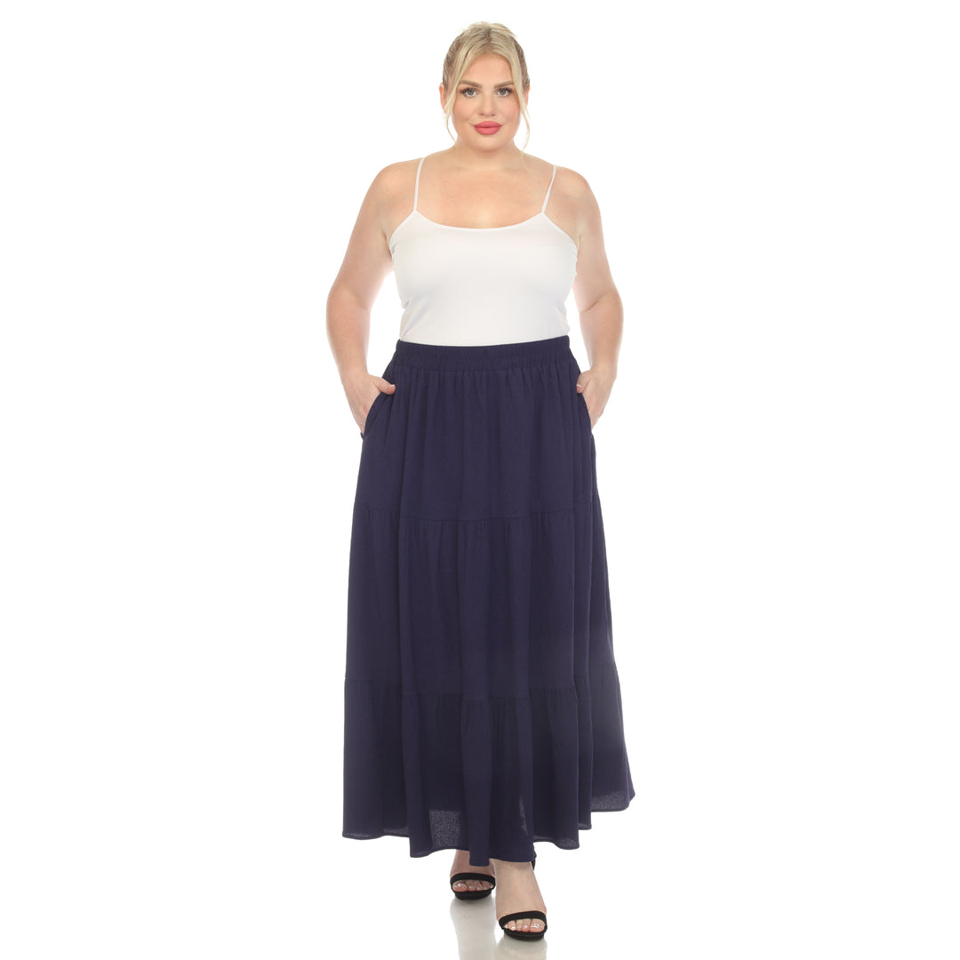 Plus Size Pleated Tiered Maxi Skirt