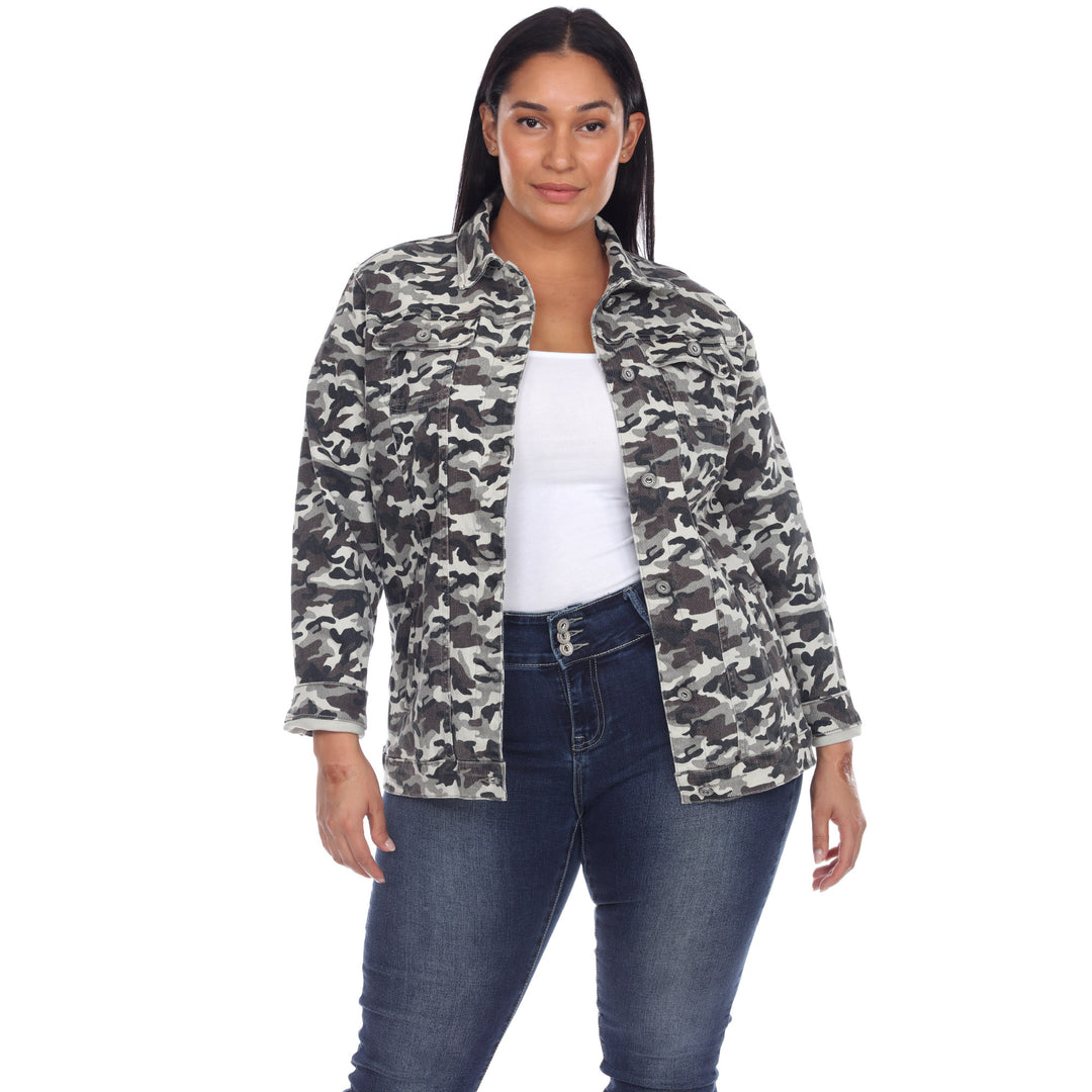 Plus Size Camo Denim Jacket