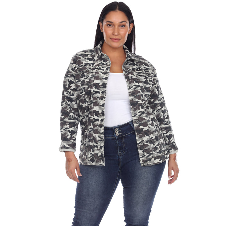 Plus Size Camo Denim Jacket