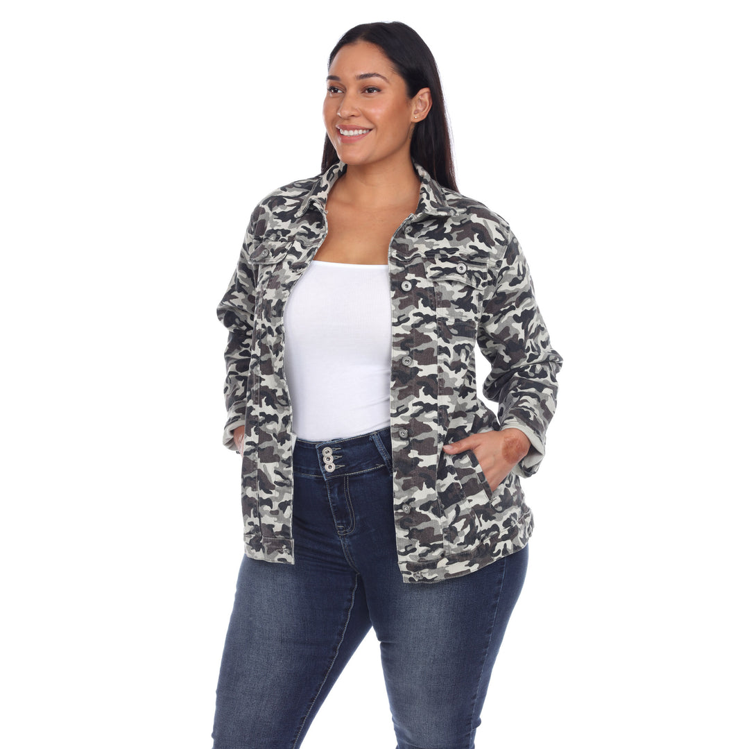 Plus Size Camo Denim Jacket