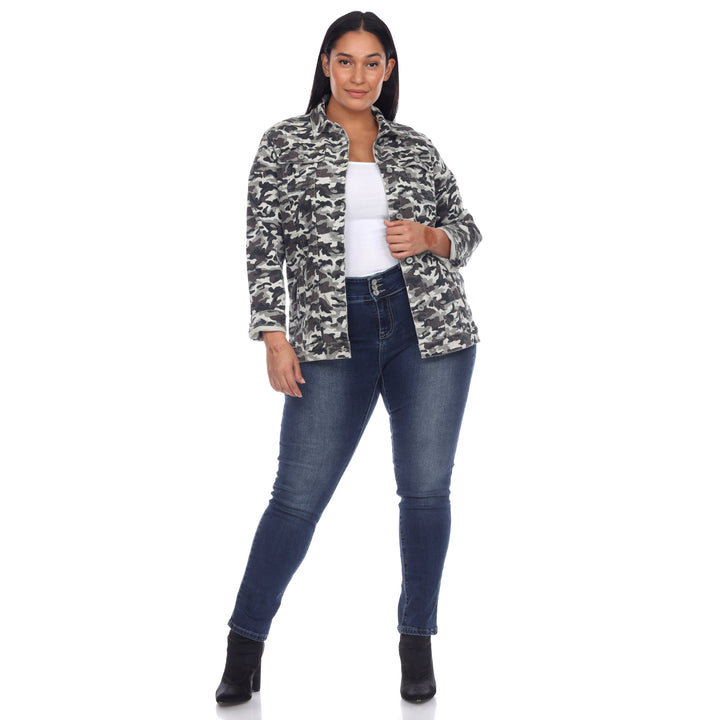 Plus Size Camo Denim Jacket