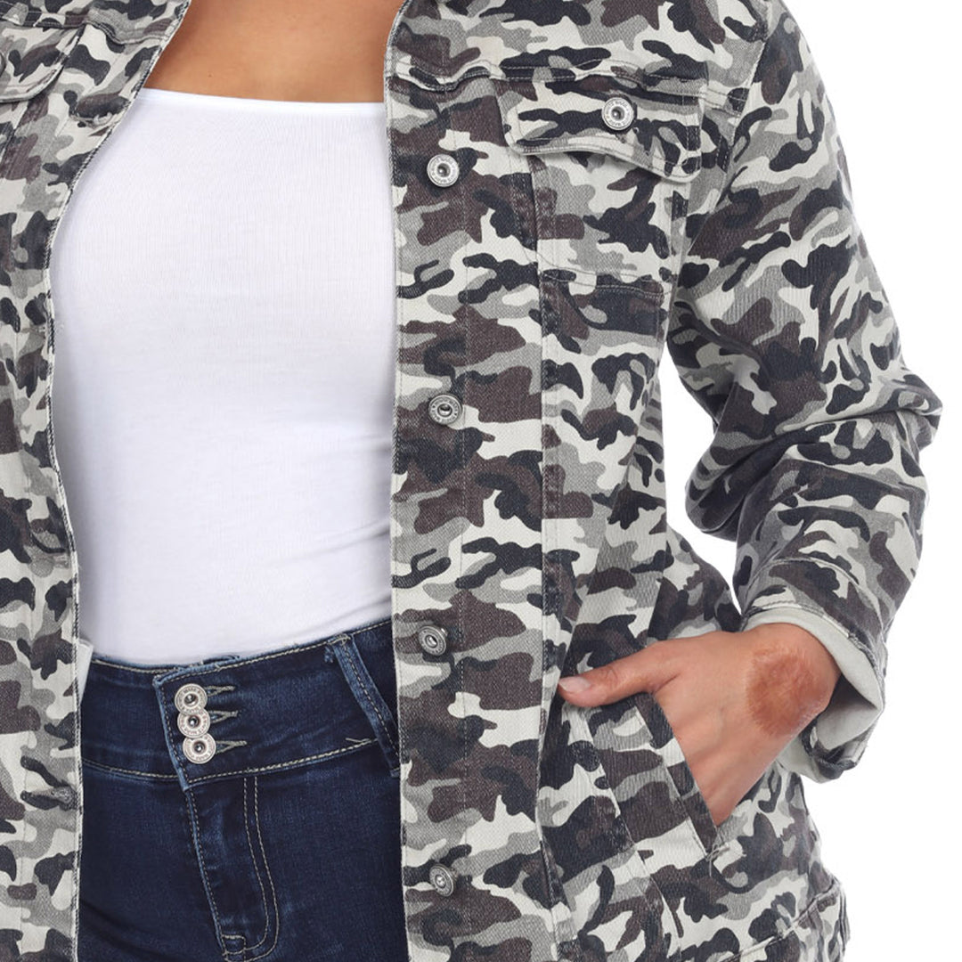 Plus Size Camo Denim Jacket