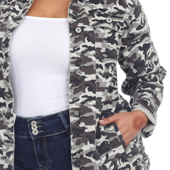 Plus Size Camo Denim Jacket