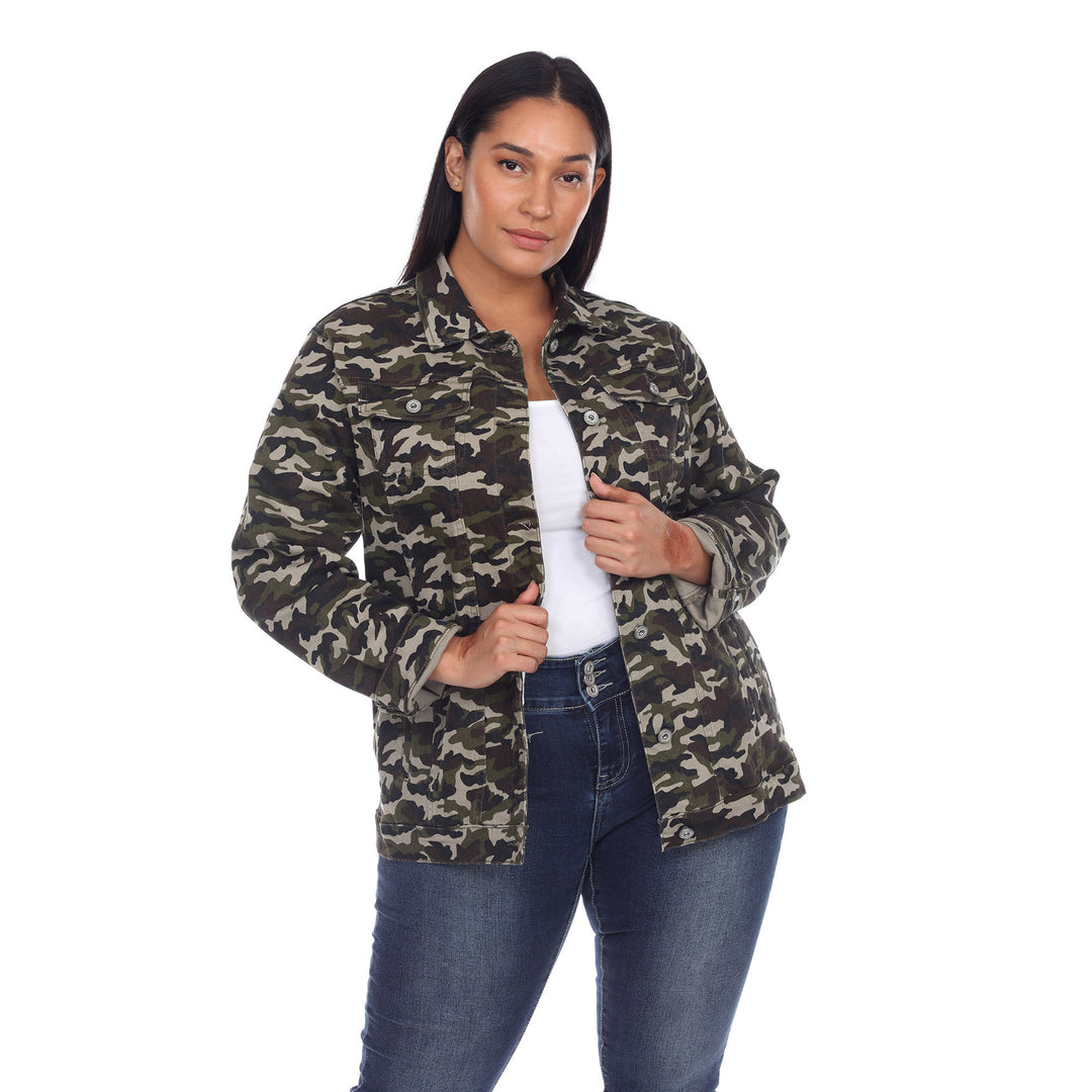 Plus Size Camo Denim Jacket