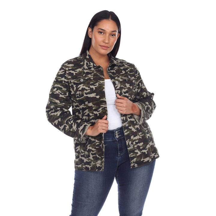 Plus Size Camo Denim Jacket
