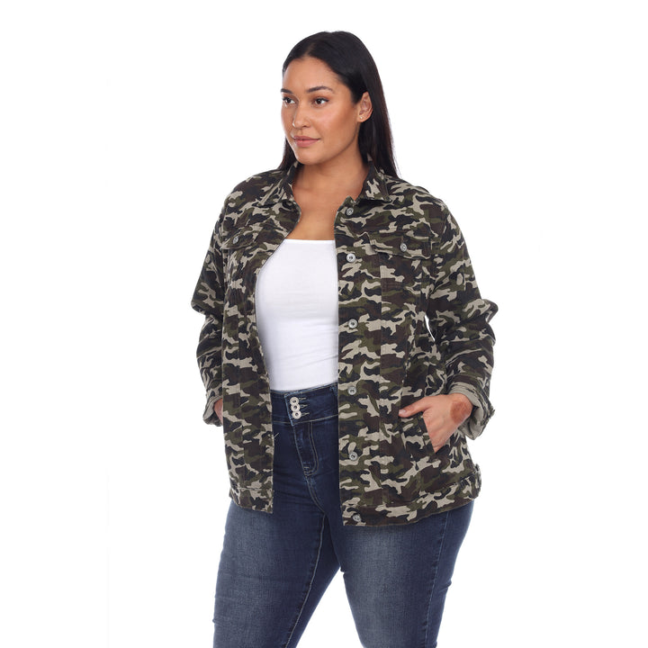 Plus Size Camo Denim Jacket