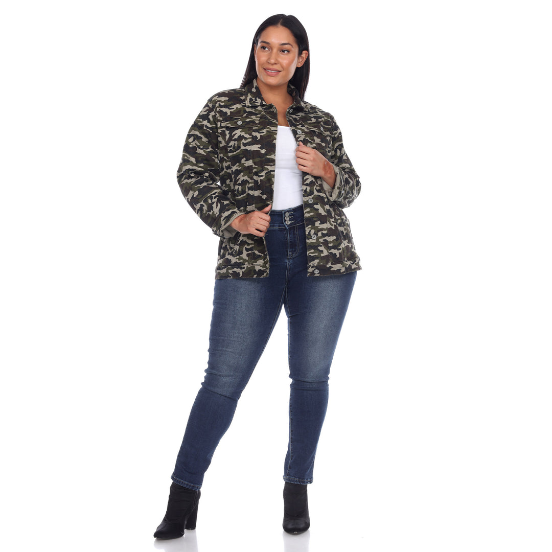 Plus Size Camo Denim Jacket
