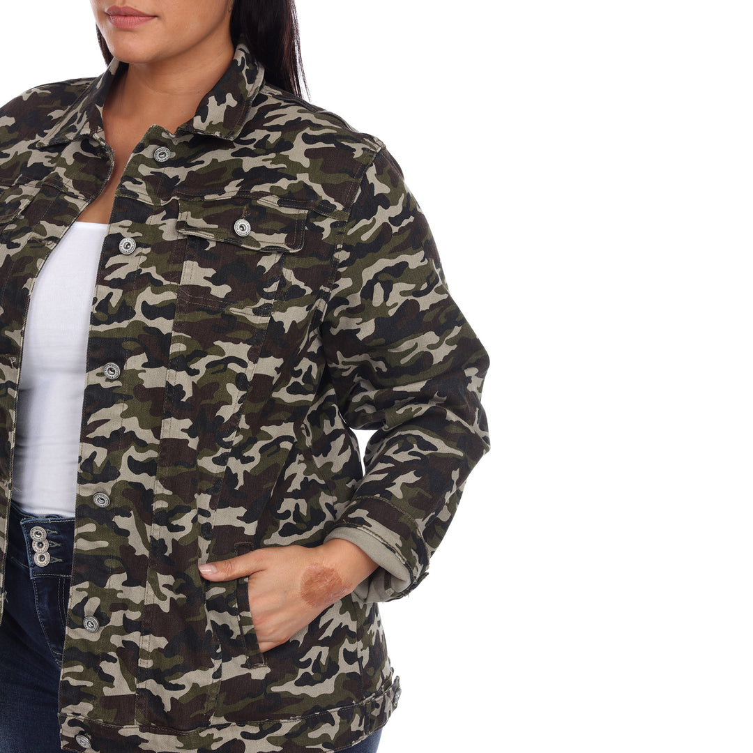 Plus Size Camo Denim Jacket
