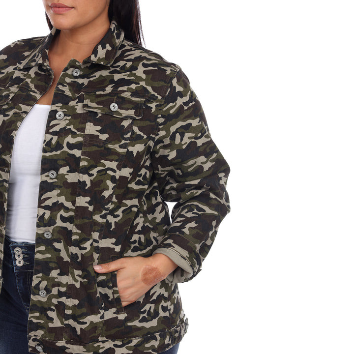 Plus Size Camo Denim Jacket