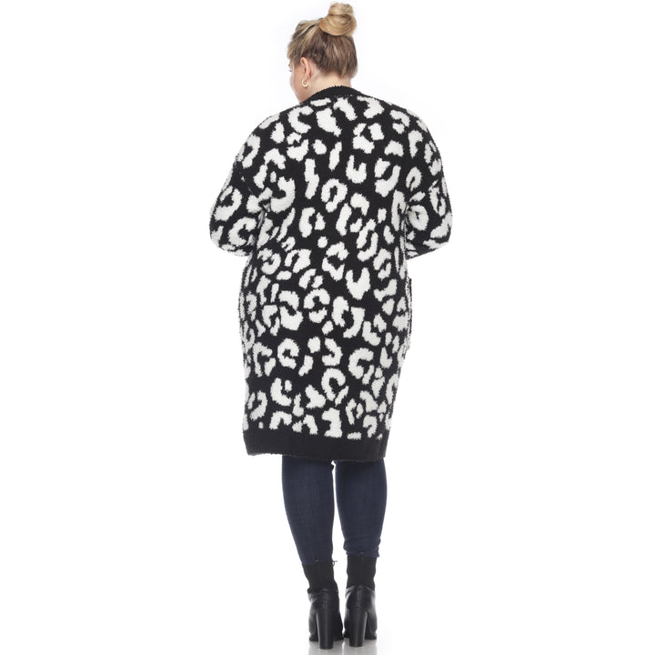 Women's Plus Size Leopard Print Open Front Sherpa Coat