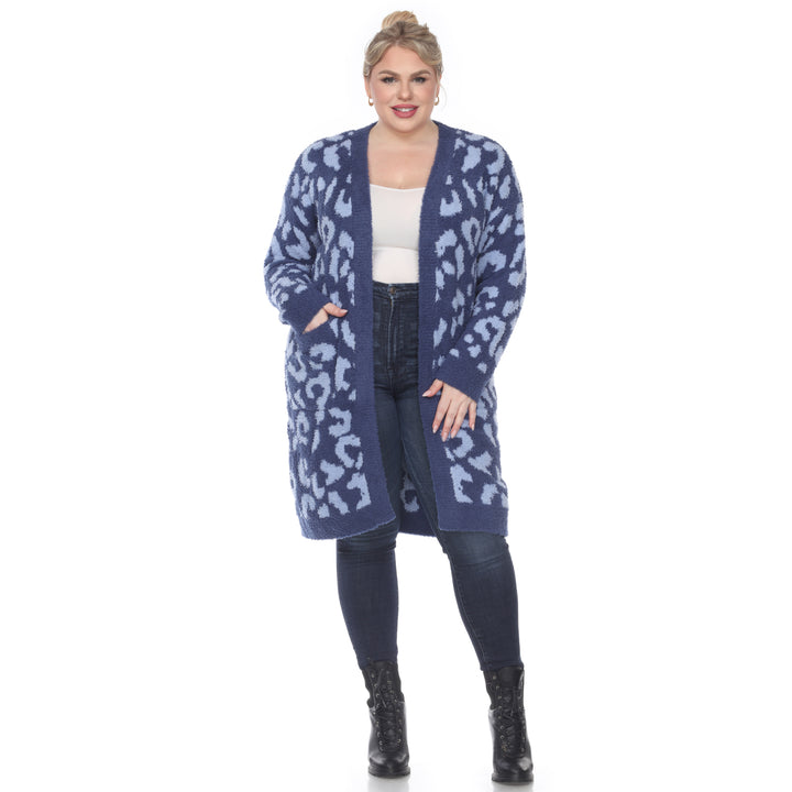 Women's Plus Size Leopard Print Open Front Sherpa Coat