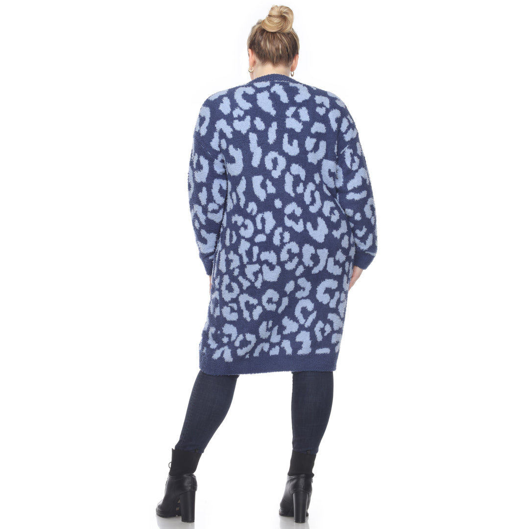 Women's Plus Size Leopard Print Open Front Sherpa Coat