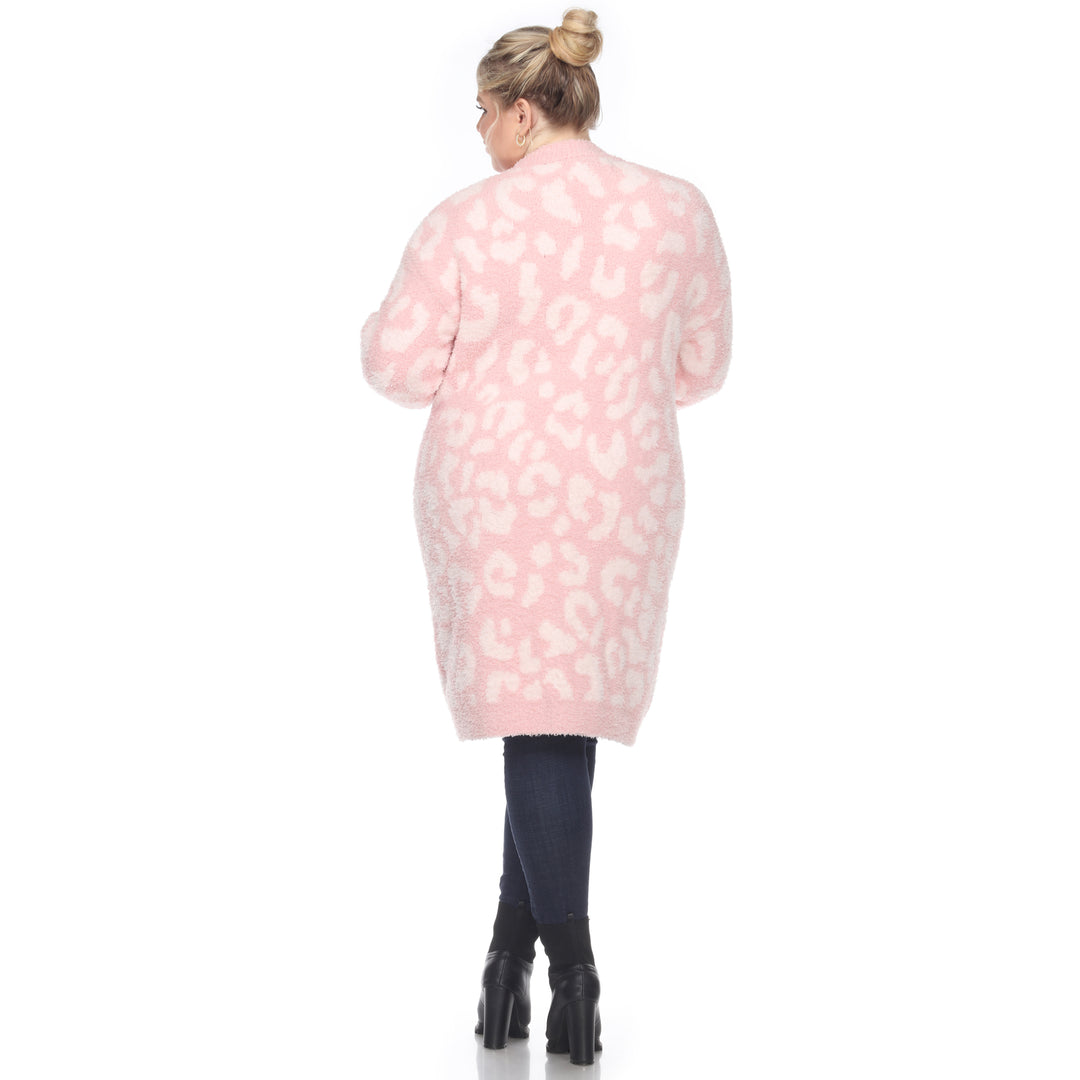 Women's Plus Size Leopard Print Open Front Sherpa Coat