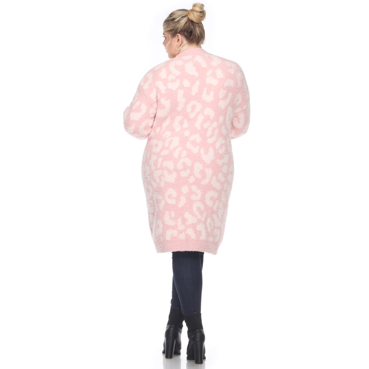 Women's Plus Size Leopard Print Open Front Sherpa Coat