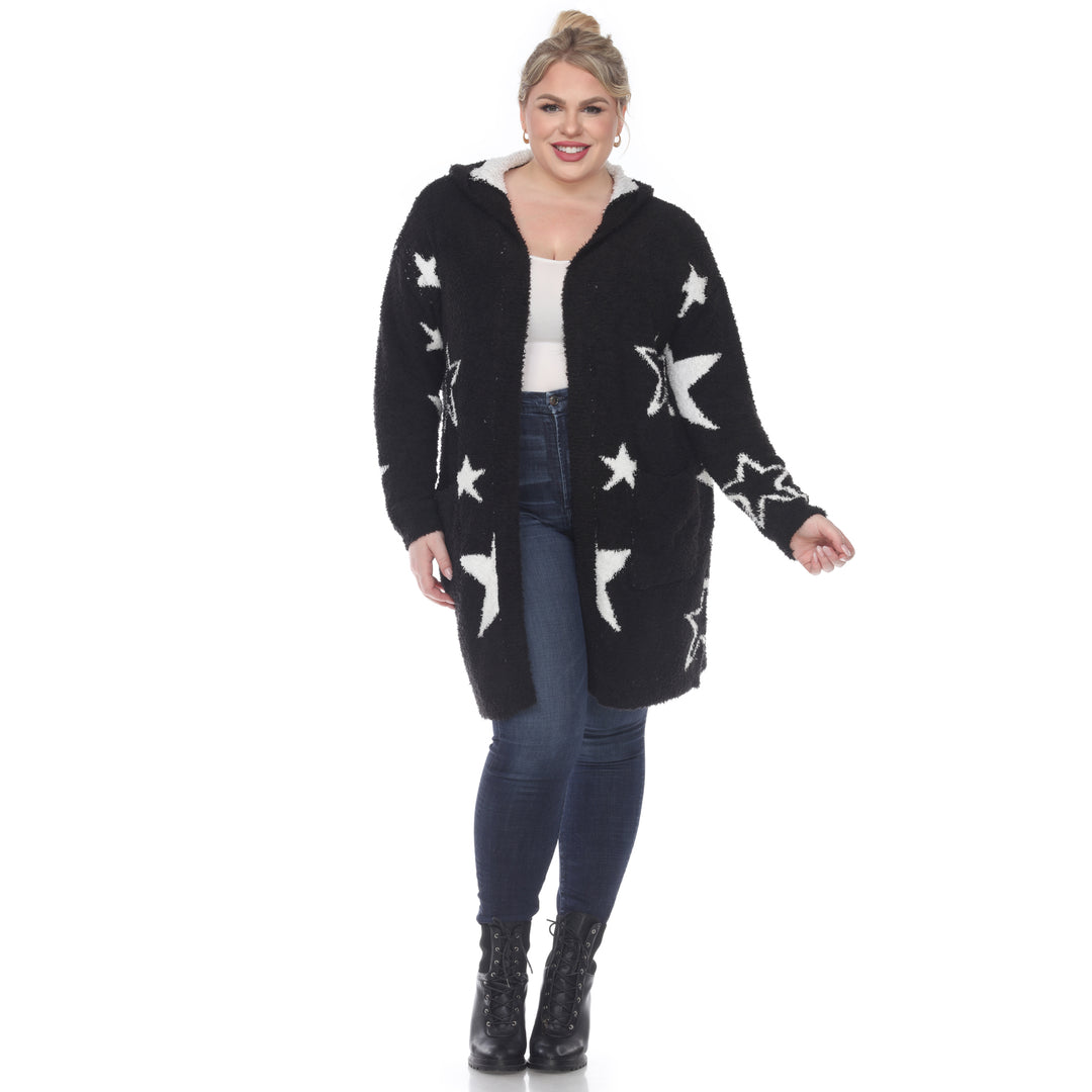 Women's Plus Hooded Open Front Sherpa Coat