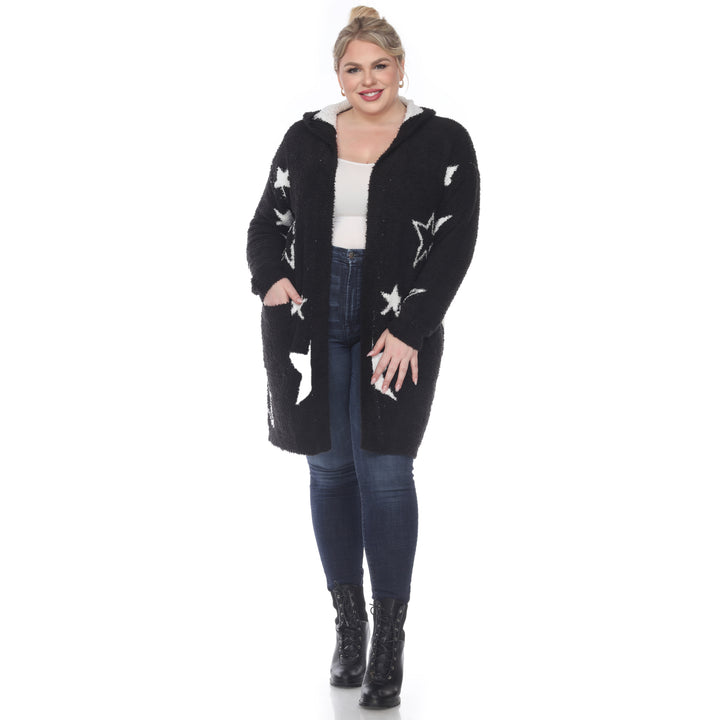 Women's Plus Hooded Open Front Sherpa Coat