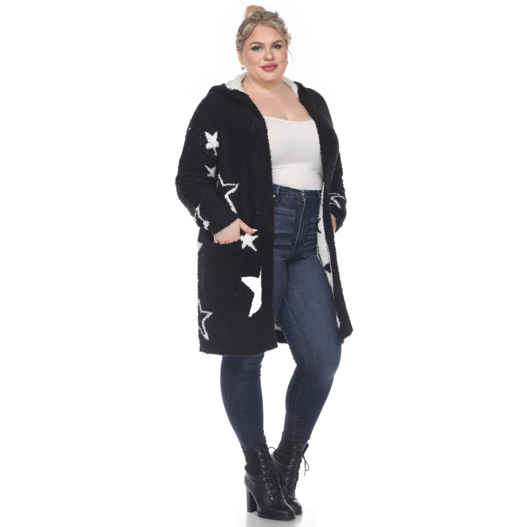 Women's Plus Hooded Open Front Sherpa Coat