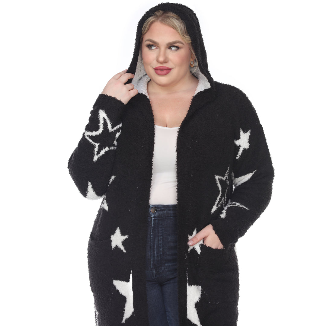Women's Plus Hooded Open Front Sherpa Coat