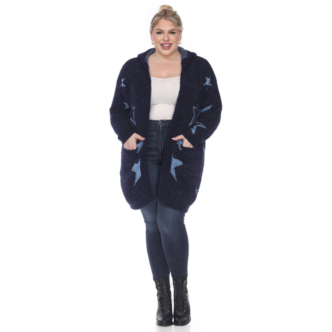 Women's Plus Hooded Open Front Sherpa Coat
