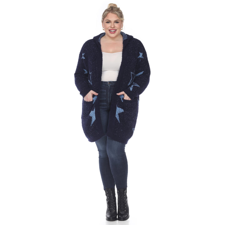 Women's Plus Hooded Open Front Sherpa Coat