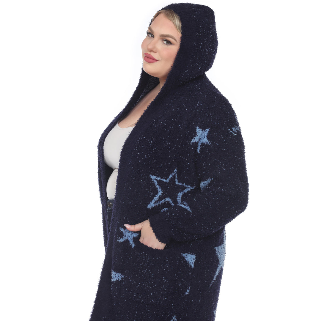 Women's Plus Hooded Open Front Sherpa Coat