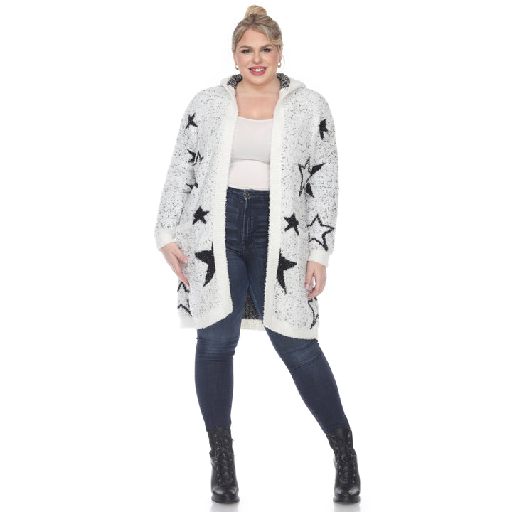 Women's Plus Hooded Open Front Sherpa Coat