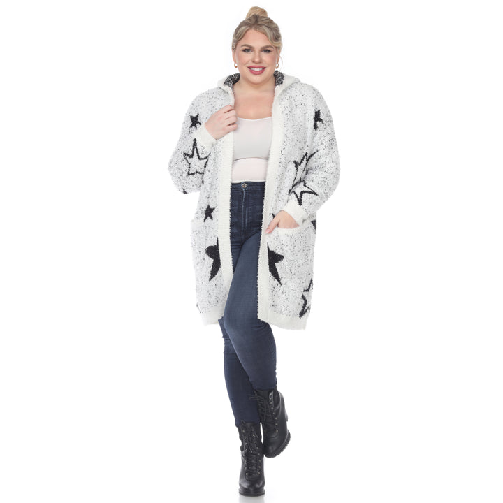 Women's Plus Hooded Open Front Sherpa Coat