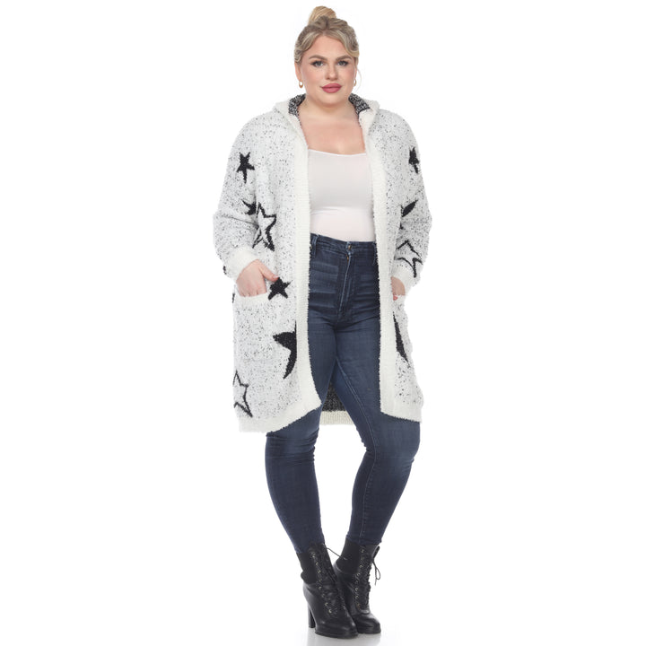 Women's Plus Hooded Open Front Sherpa Coat