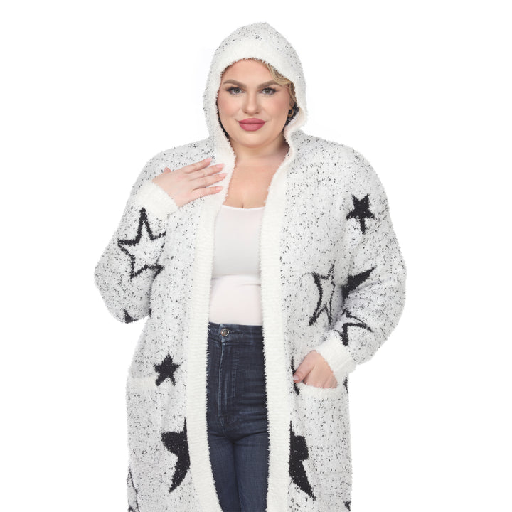 Women's Plus Hooded Open Front Sherpa Coat