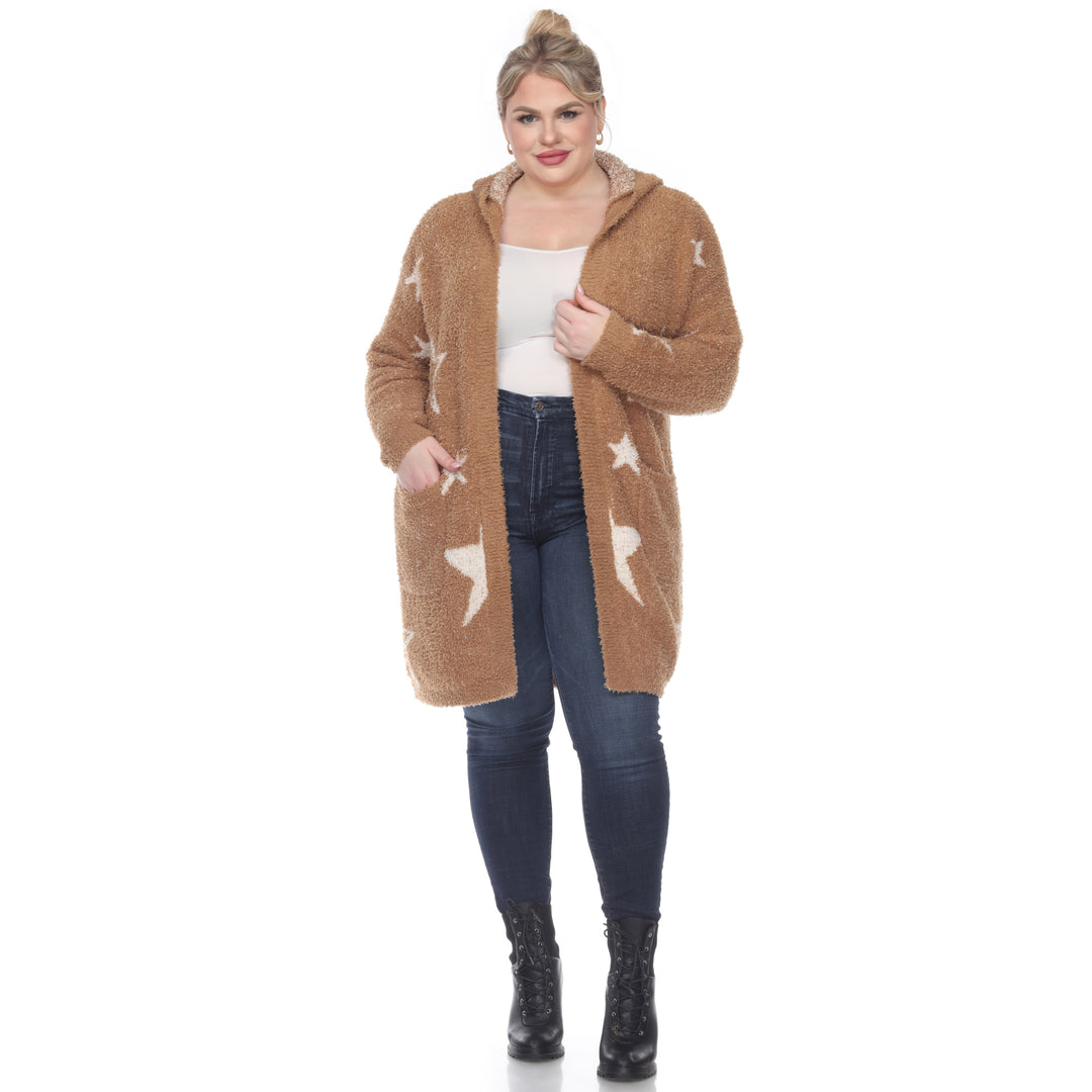 Women's Plus Hooded Open Front Sherpa Coat