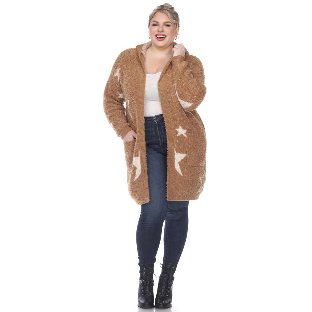 Women's Plus Hooded Open Front Sherpa Coat