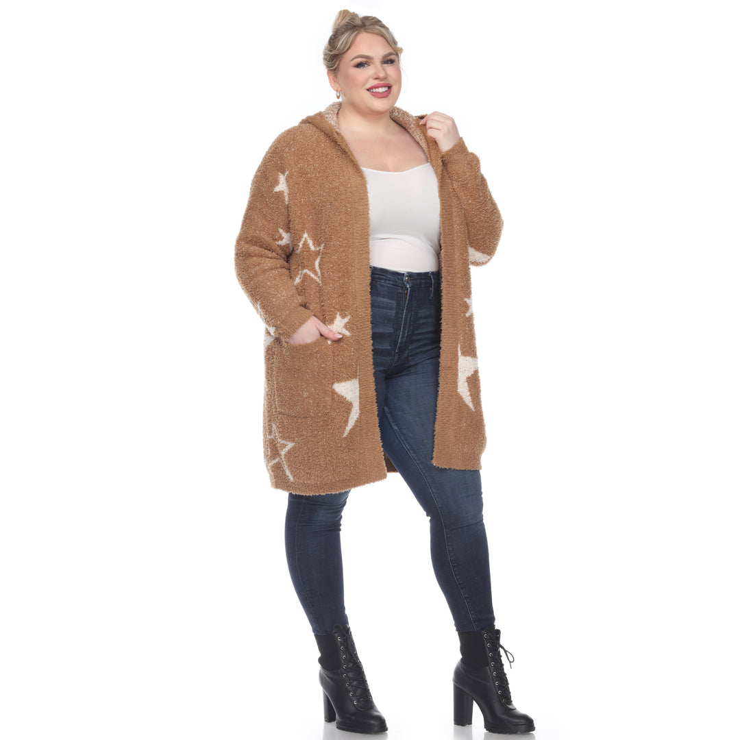 Women's Plus Hooded Open Front Sherpa Coat