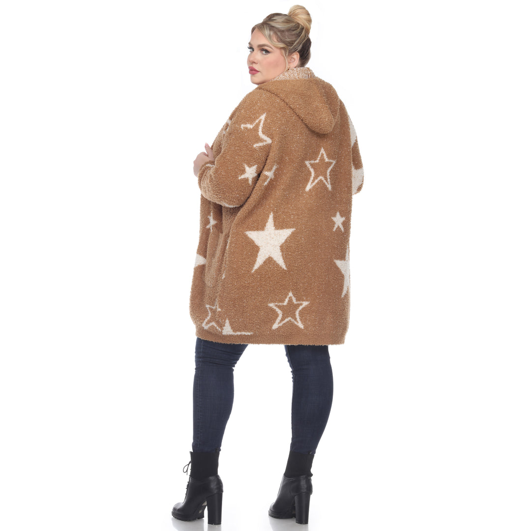 Women's Plus Hooded Open Front Sherpa Coat