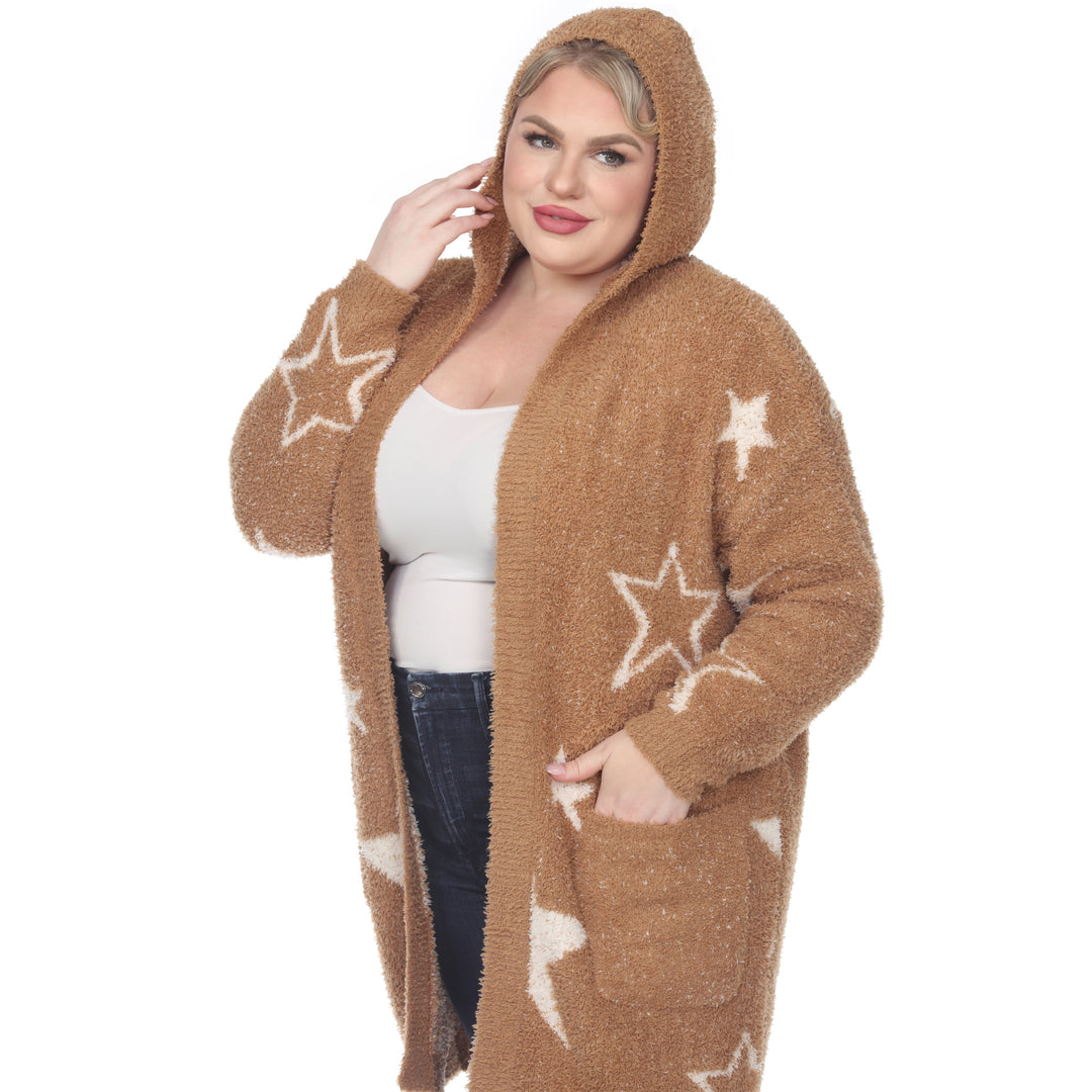 Women's Plus Hooded Open Front Sherpa Coat