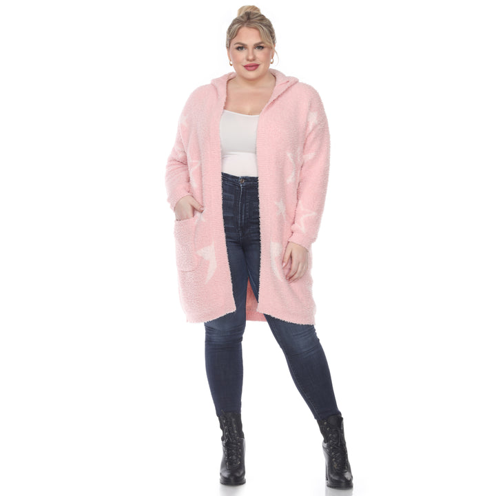 Women's Plus Hooded Open Front Sherpa Coat