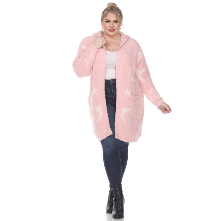 Women's Plus Hooded Open Front Sherpa Coat