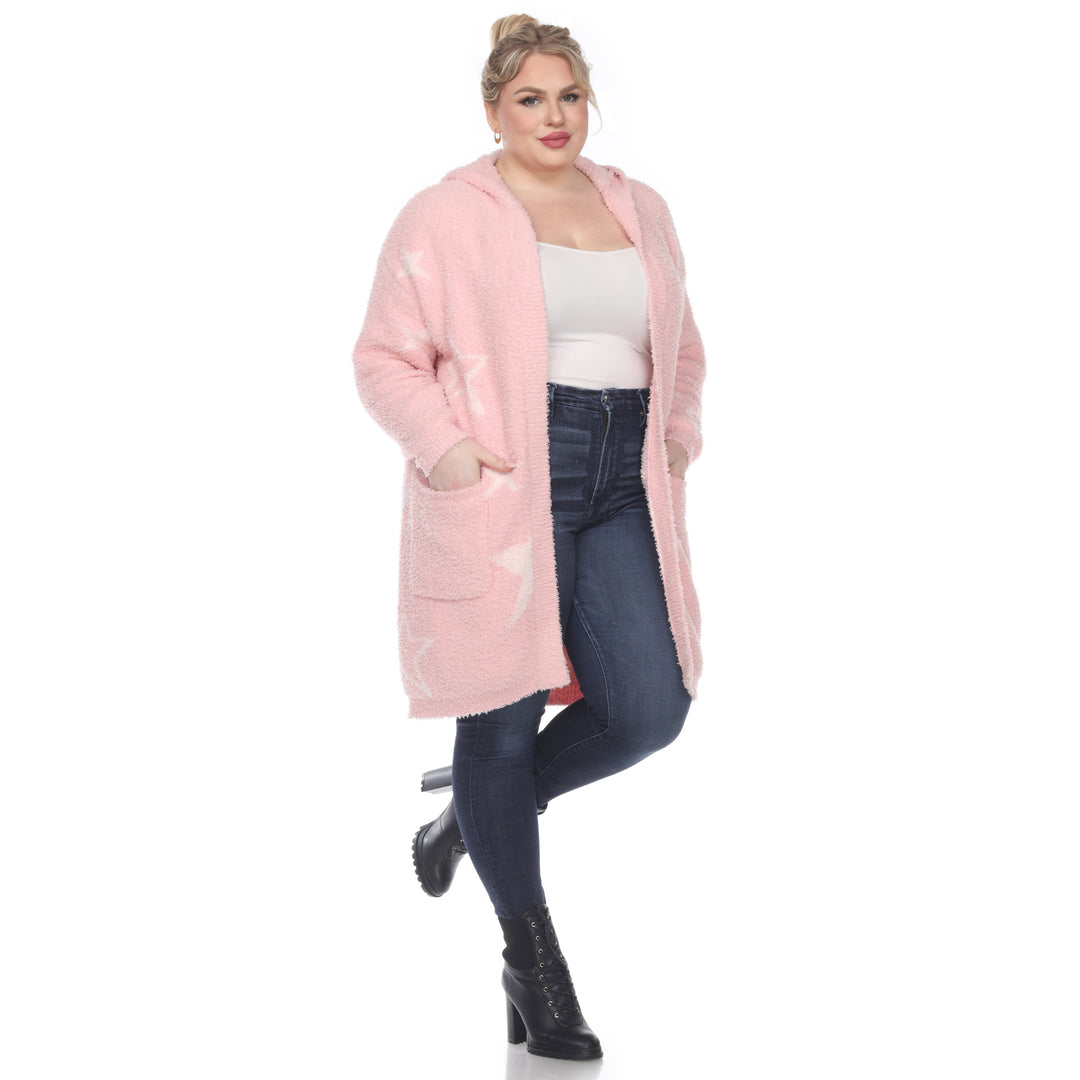 Women's Plus Hooded Open Front Sherpa Coat