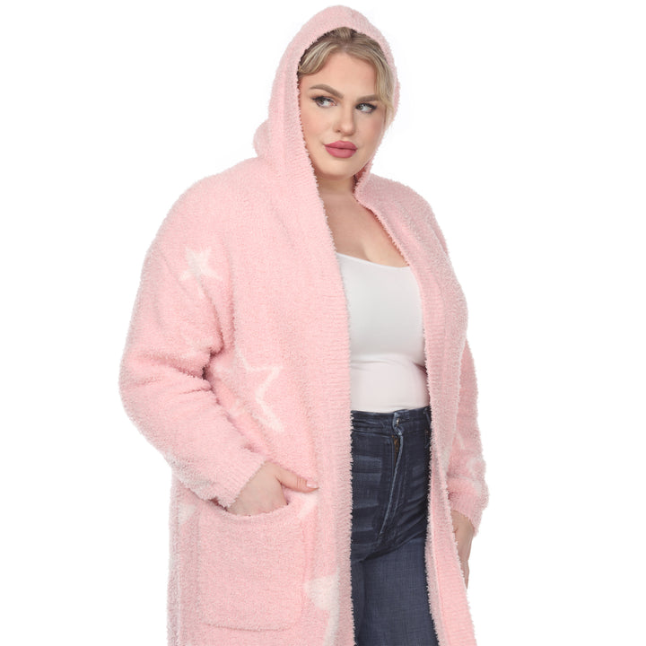 Women's Plus Hooded Open Front Sherpa Coat