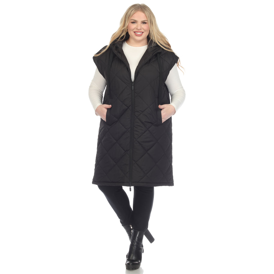 Women's Plus Size Diamond Quilted Hooded Puffer Vest