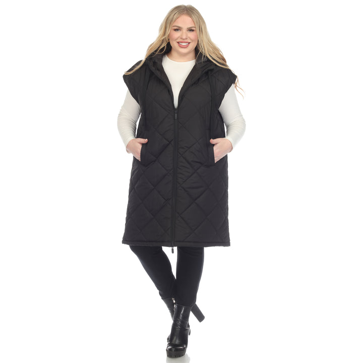 Women's Plus Size Diamond Quilted Hooded Puffer Vest