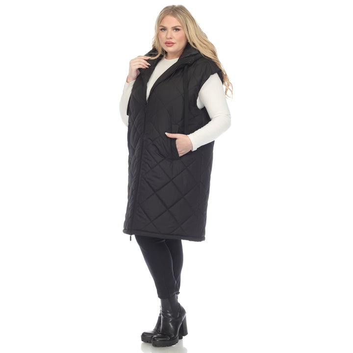 Women's Plus Size Diamond Quilted Hooded Puffer Vest